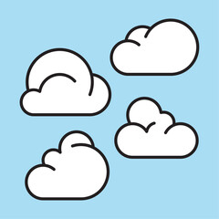 Cute Cartoon Cloud Set – Hand Drawn Style on Blue Background