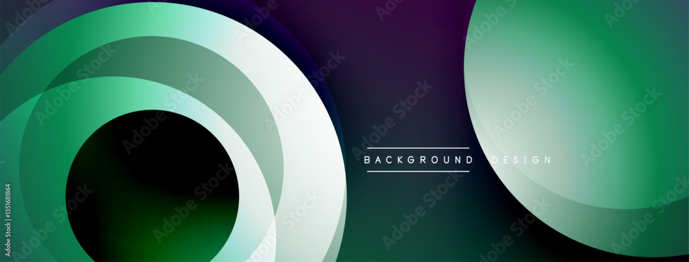 Poster abstract composition with layered circular elements, blending gradients and soft transitions, creati