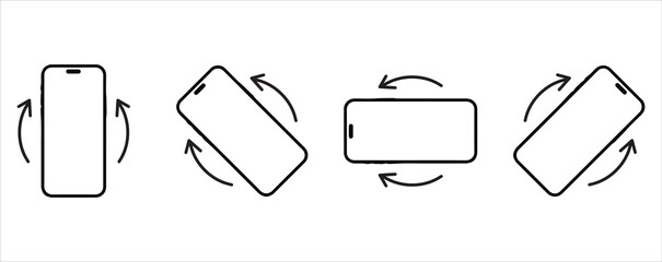 Icons of Rotate smartphone. Mobile phone screen rotate arrow icons set, Phone screen vertical or horisontal turn.