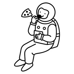 Astronaut eating pizza in zero gravity vector illustration 