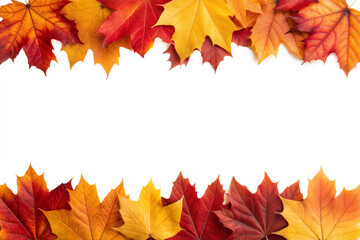 Fototapeta premium Autumn leaves border isolated on transparent background. Png