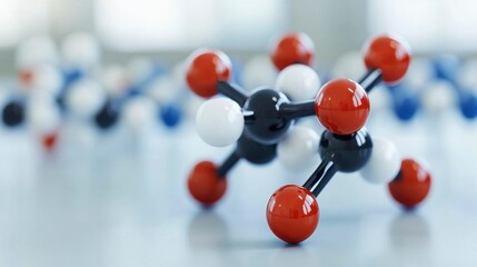 Detailed view of a molecular model alongside genetic sequencing in biomedical research, illustrating the critical link between genetics and drug development. , Minimalism Clean and clear background