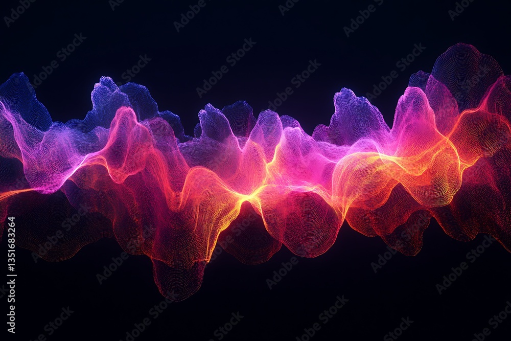 Poster luminous color waves shifting elegantly across a shadowy background space.
