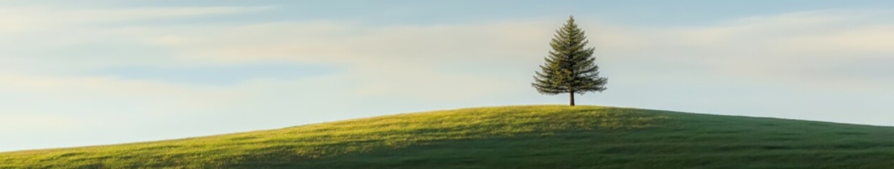 Obraz premium Solo tree on a grassy hill at dusk