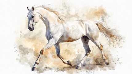 Obraz premium Watercolor horse with beige cut out clipart transparent