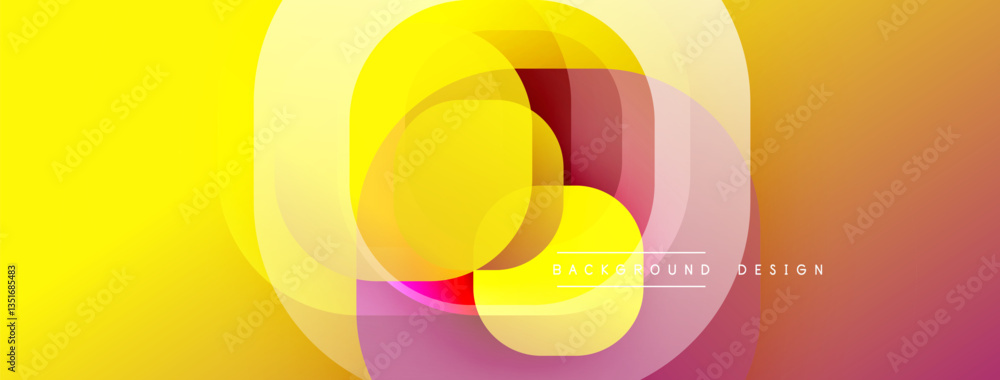 Fototapete Circular abstract design with overlapping translucent circles and round shapes, blending gradients and smooth curves, creating depth, contrast, and a dynamic visual effect