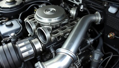 Silver tube amidst Engine Internals with cylinder head