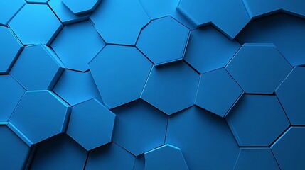 3D render of an abstract blue background with hexagonal shapes.