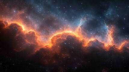 Glowing orange cosmic clouds surrounded by twinkling stars in space