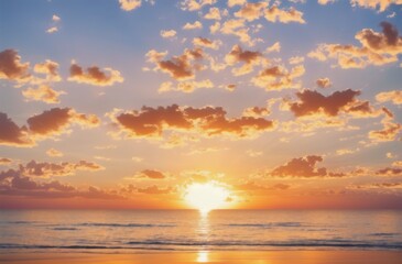 Obraz premium 夕焼け, 海, 太陽, 空, 日の出, 海, 水, 自然, 地平線, 雲, 浜, 風景, 雲, オレンジ