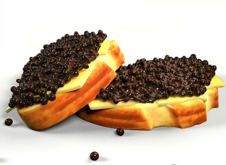 sandwich with black caviar on a white background 3d-rendering