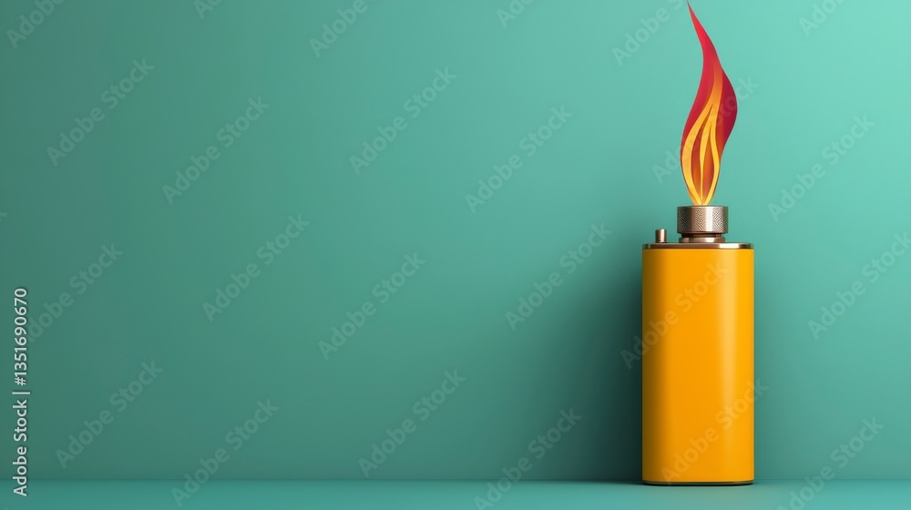 Poster blazing torch of inspiration: a vibrant 3d rendering showcases a golden torch with a vivid flame, sy