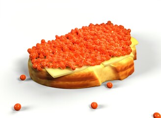 sandwich with red caviar on a white background 3d-rendering