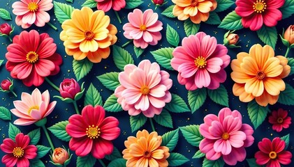 Continuous blossoming floral design, interwoven blooms, background, pretty