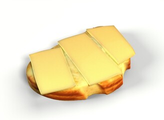 butter sandwich on a loaf on a white background 3d-rendering