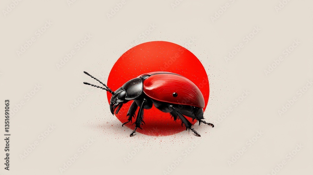 Poster ladybug in red circle: a macro perspective reveals a ladybug, showcasing its characteristic red shel