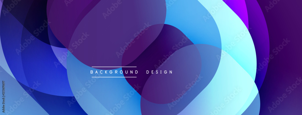 Fototapete Circular abstract design with overlapping translucent circles and round shapes, blending gradients and smooth curves, creating depth, contrast, and a dynamic visual effect