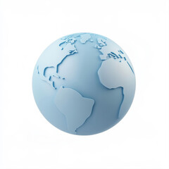 Fototapeta premium 3D illustration of Earth in soft blue tones, showcasing continents with minimal detail against a white background, evoking simplicity and global themes