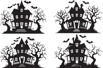 Spooky haunted house on a moonlit Halloween night