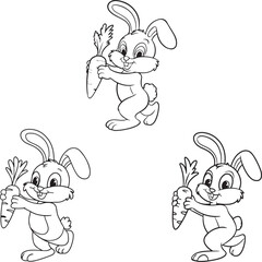 Cute cartoon Easter bunny with colorful eggs in a fun spring