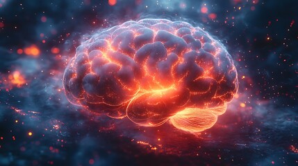 Fototapeta premium Sci fi inspired glowing brain with network effects high resolution picture