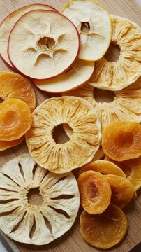 The set of different chips from dried fruits