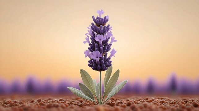 A purple flower is standing in the dirt