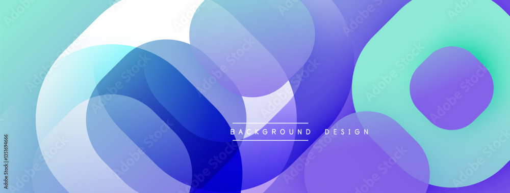 Poster Circular abstract design with overlapping translucent circles and round shapes, blending gradients and smooth curves, creating depth, contrast, and a dynamic visual effect