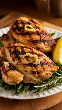 Grilled chicken with butter lemon and garlic