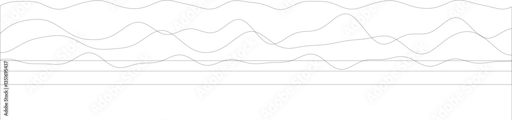 Poster abstract minimalist line art with curved waves and geometric patterns.