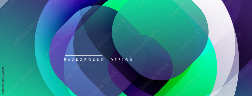 Fototapete Circular abstract design with overlapping translucent circles and round shapes, blending gradients and smooth curves, creating depth, contrast, and a dynamic visual effect