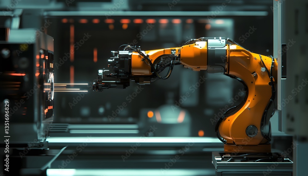 Aufkleber a close-up view of an industrial robotic arm in operation, showcasing its precision and advanced tec