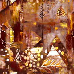 Obraz premium Amber botanical fragment pattern. Seamless, abstract design with botanical elements and amber tones. Perfect for fabric, prints, & more.