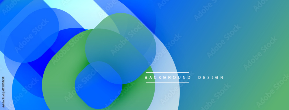 Poster Circular abstract design with overlapping translucent circles and round shapes, blending gradients and smooth curves, creating depth, contrast, and a dynamic visual effect