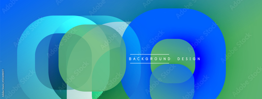 Poster Circular abstract design with overlapping translucent circles and round shapes, blending gradients and smooth curves, creating depth, contrast, and a dynamic visual effect