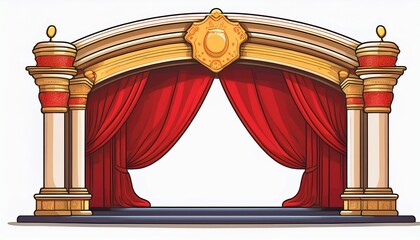 theatre stage with red curtain theatre day stickers flat illustration isolated on white background