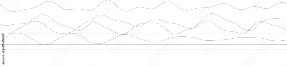 Poster abstract minimalist black line waves on white background in symmetrical pattern.