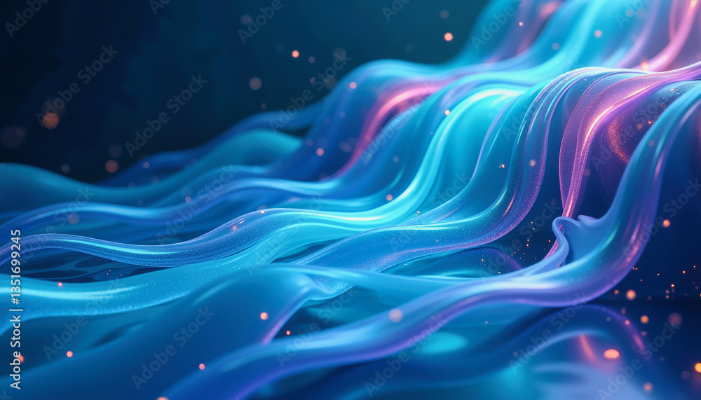 Poster flowing ribbons of turquoise and magenta light intertwine, creating a mesmerizing and ethereal abstr