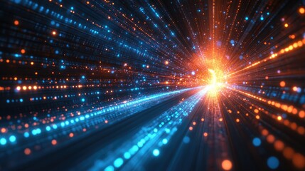 Obraz premium Digital tunnel, light streaks, data flow, abstract background, tech concept