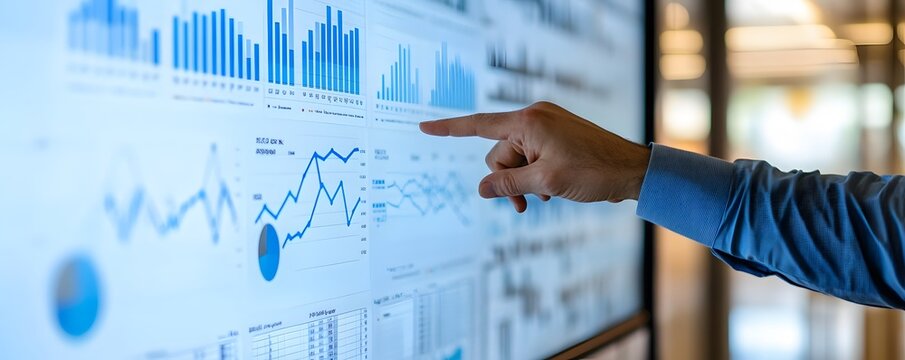 A professional analyzing data on a digital screen, showcasing graphs and statistics. The scene reflects the importance of data-driven decision-making in modern business.