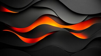 Abstract wavy layers in black with orange glowing in between