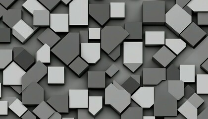 Abstract arrangement of geometric gray and white 3D shapes