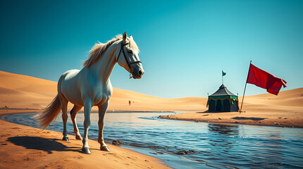 Muharram, Islamic Month, A festival of mourning and grief, Hazrat Hussain, Hazrat Abbas, Karbala, Ashura, Majlis, Matam, Shia, Religious Concept, Generative Ai