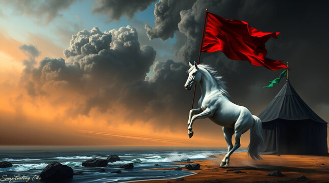 Muharram, Islamic Month, A festival of mourning and grief, Hazrat Hussain, Hazrat Abbas, Karbala, Ashura, Majlis, Matam, Shia, Religious Concept, Generative Ai