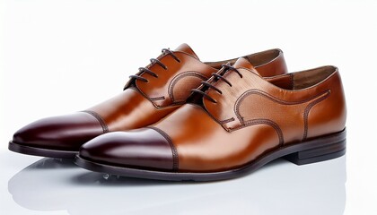 a pair of classic leather shoes on a clear white background