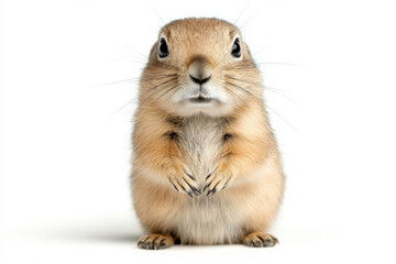 Fototapeta premium Close-up of a cute and curious rabbit standing upright against a plain background. isolated on white background.