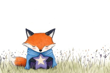 Obraz premium Gentle Fox Holds Star for Meadow Dream.