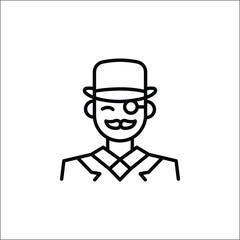 British gentleman icon. Simple British gentleman icon with monocle, mustache, and bowler hat for social media, app, and web design. Vector illustration