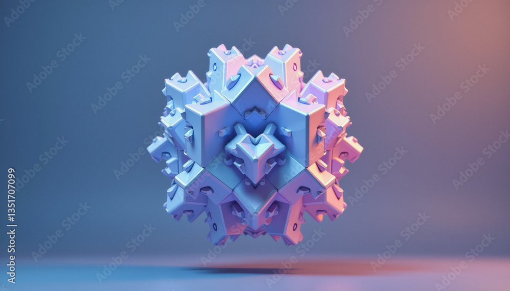 Poster a crystalline, geometric structure resembling a fractal forms against a softly illuminated backdrop.