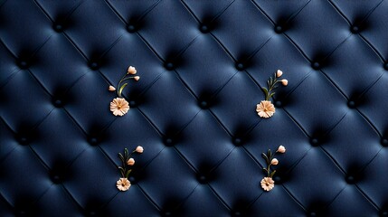 Elegant floral arrangement on a deep blue tufted background.  Subtle pattern, calming aesthetic